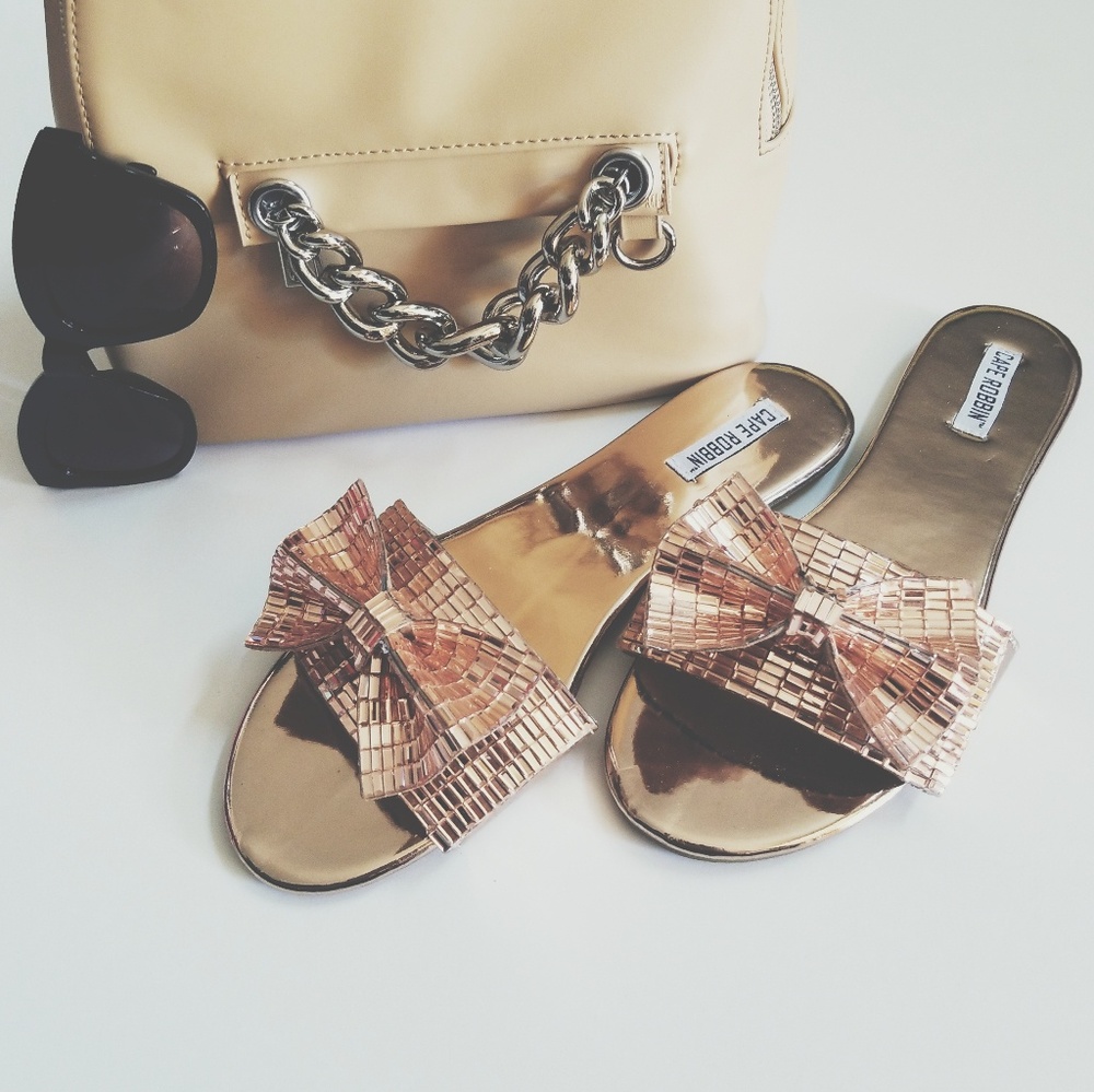 Rose Gold Mirrored Bow Sandals